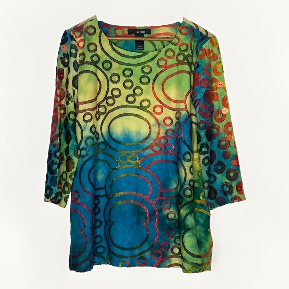 Ali Miles M Geometric Abstract‎ Lagenlook Tunic Top Earthy Art To Wear